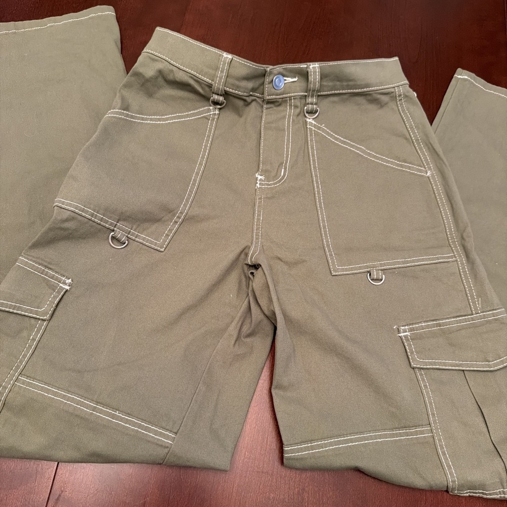 Sweet Envy Cotton Stretch Contrast Stitch High Waist Cargo Pants | Women's S